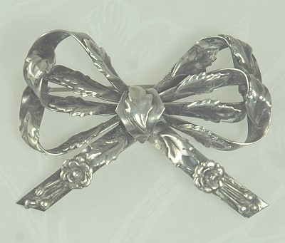Signed HOBE 1940s Sterling Floral Bow Brooch