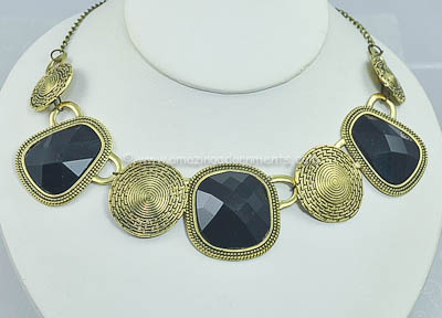 Brand New Chunky Faceted Black Stone Necklace