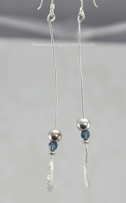 Hand Made Hammered Sterling Silver and Swarovski Crystal Earrings