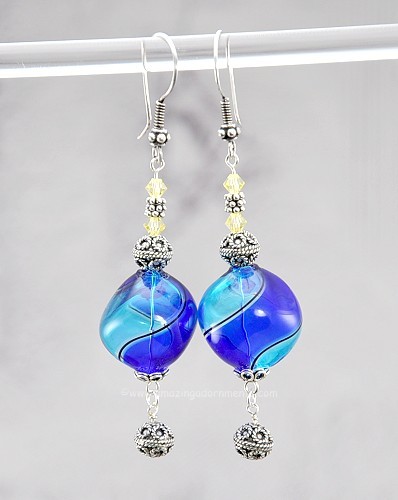Hand Made Sterling Silver, Murano Glass and Swarovski Crystal Earrings