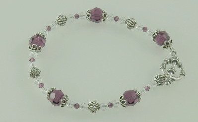 Sterling Silver and Swarovski Amethyst Crystal Toggle Bracelet