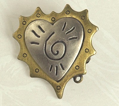 Vintage Mixed Metal Stylized Heart Pin