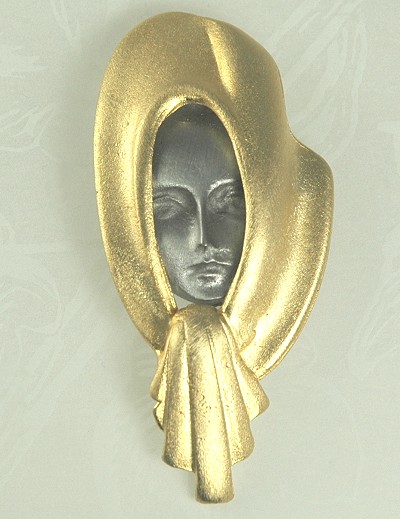 Signed ULTRA CRAFT Veiled Lady Mixed Metal Pin/Brooch