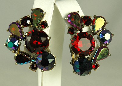 Show Stopping Red Rhinestone Earrings Signed SCHIAPARELLI