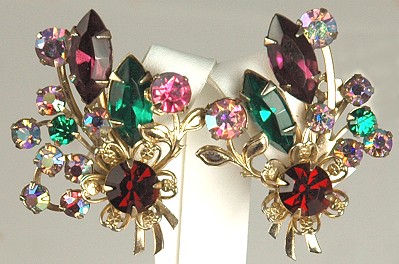 Colorful Vintage Rhinestone Ear Climbers Signed CATHE