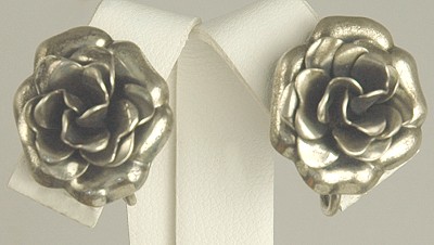 Stunning Sterling Rose Earrings Signed DANECRAFT