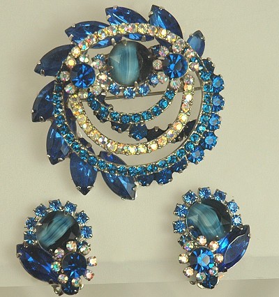 Incomparable Blue Rhinestone and Art Glass Demi Parure from DELIZZA & ELSTER - BOOK PIECE