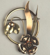 HARRY ISKIN Retro Rose and Yellow Gold Filled Floral Pin