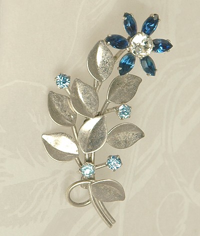 Dainty Sterling and Rhinestone Flower Pin Signed CARL ART