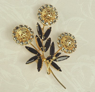 Well Known DELIZZA and ELSTER Pierced Golden Ball and Black Navette Floral Brooch