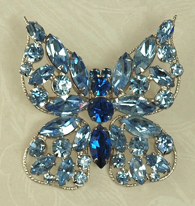 Resplendent REGENCY Vintage Blue Rhinestone Butterfly Brooch