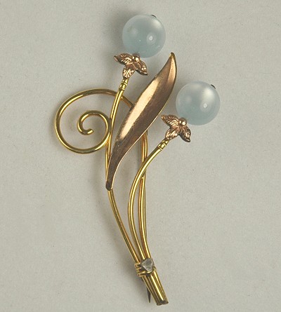Sweet 12K Gold Filled and Moonstone Brooch Signed VAN DELL