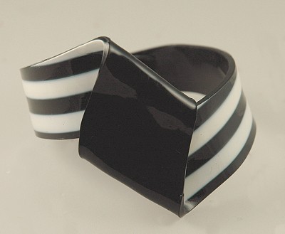 Black and White Striped Lucite Bangle Bracelet