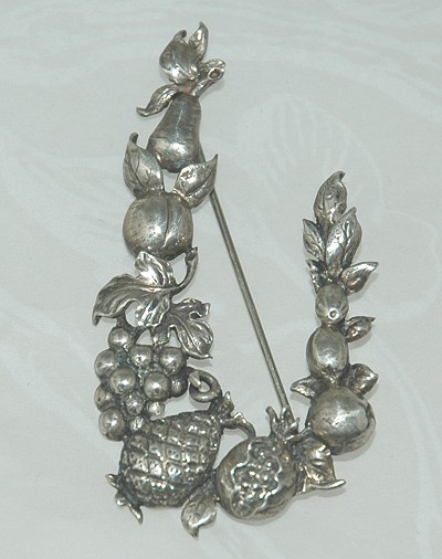 Sterling Fruit Brooch in Repousse Signed CINI