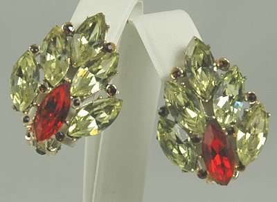 Vintage Fall Hued Rhinestone Earrings ~ Unsigned REGENCY?