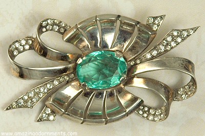 Vintage 1940s Attributed to MARCEL BOUCHER Sterling and Rhinestone Brooch ~ BOOK PIECE