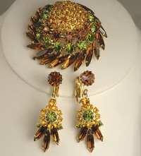 Vintage Rhinestone Brooch and Dangle Earring Set