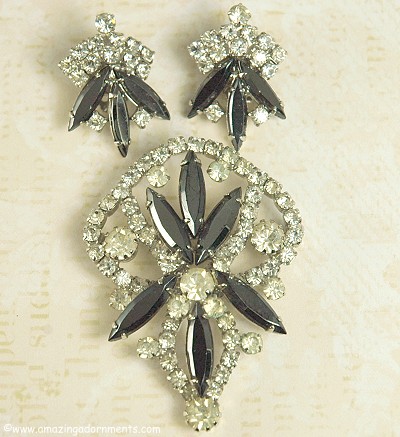 Vintage DELIZZA and ELSTER Black and White Rhinestone Demi- parure