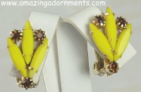 DELIZZA and ELSTER Hot Banana Yellow Opaque Navette Earrings with Topaz Rhinestones