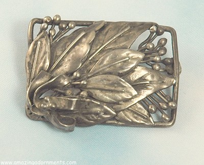 HOBE Sterling Framed Sterling Brooch with Leaves and Berries from the 1940s
