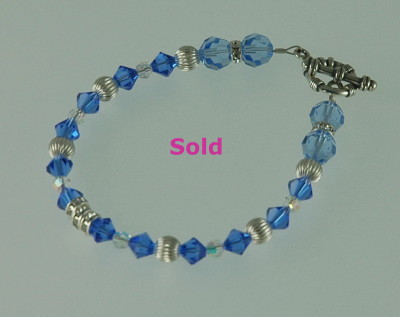 Genuine Swarovski Crystal and Sterling Silver Sapphire Toggle Bracelet