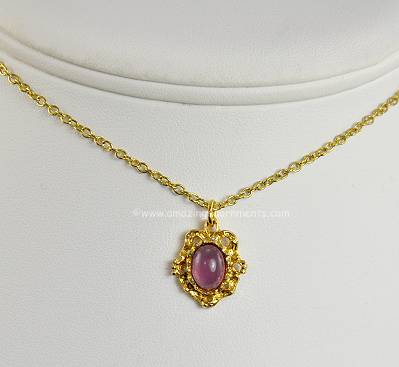 Unsigned Simulated Amethyst Florentine Pendant Necklace