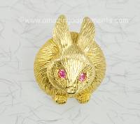 Too Adorable Chubby Bunny Rabbit Figural Lapel Pin Signed GOLD CROWN