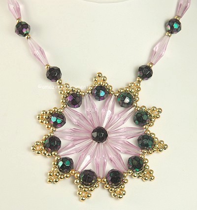 Pretty Bold Hippy Flower Medallion Plastic Bead Necklace