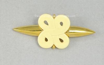 Sleek Haute Couture Vintage Resin Flower Bar Pin Signed GIVENCHY, 1977