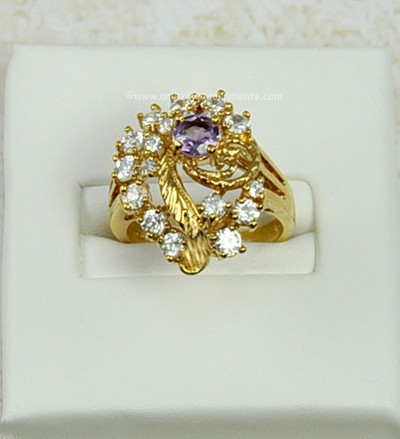 Sophisticated Lavender and Clear Rhinestone Cocktail Ring ~ Size 6