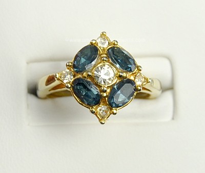 Gorgeous Faux Sapphire and Diamond Cocktail Ring~ Size 5.5