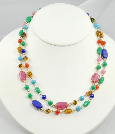 Vibrant Vintage Single Strand Multi- colored Beaded Necklace