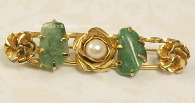 Natty Safety Pin Brooch with Faux Pearl and Jade plus Roses
