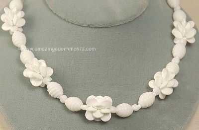 Attractive White Glass and Plastic Bead Necklace Signed MIRIAM HASKELL