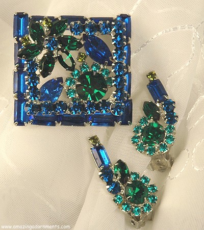 Delicious Confirmed DELIZZA and ELSTER Rhinestone Brooch and Earring Set