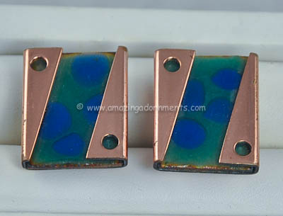 Vintage Modernist Enamel and Copper Cufflinks Signed MATISSE