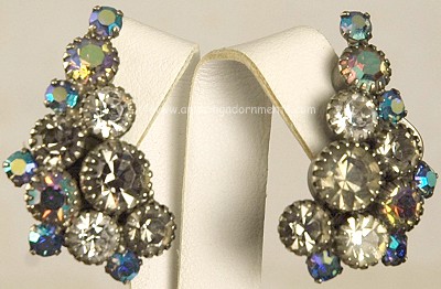 Superior Vintage Multi- colored Rhinestone Earrings Signed WEISS