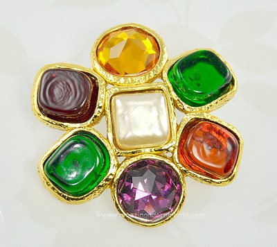 Superb Runway Couture Gripoix Poured Glass and Faux Pearl Brooch
