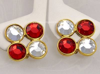 Fabulous High End Red and Clear Glass Earrings Signed BEN AMUN