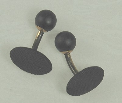 Victorian Mourning Black Crepe Stone Cufflinks