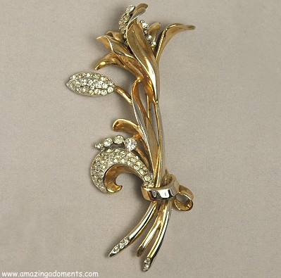 Phenomenal Signed REJA Sterling 1940s Flower Brooch with Rhinestones