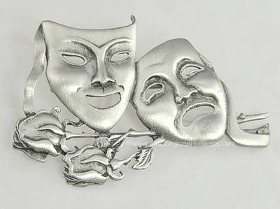 Contemporary Comedy and Tragedy Masks Pin Signed JJ