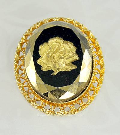 Enchanting Vintage Iridescent Rose Intaglio Brooch/Pendant Combo