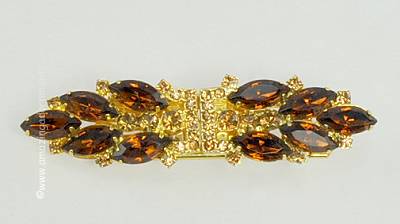 Well Made Vintage Shades of Amber Rhinestone Clip Pin Combo