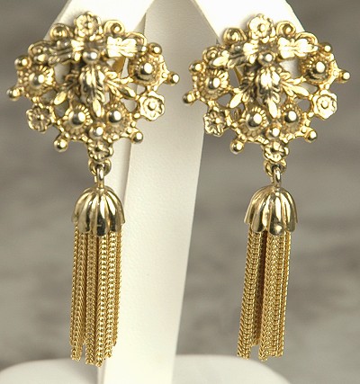 Vintage SCHIAPARELLI Gold- tone Mesh Chain Dangle Earrings