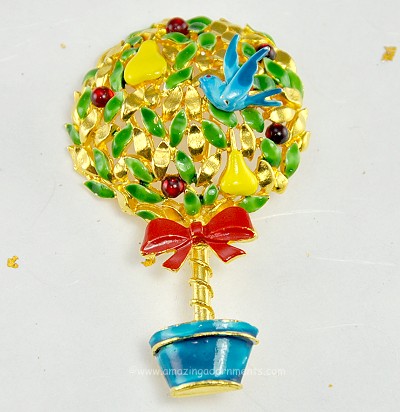 Vintage Superlative CADORO Partridge in a Pear Tree Pin ~ Book Piece