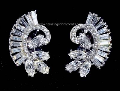 Sparkling Vintage Clear Rhinestone Earrings Signed WARNER