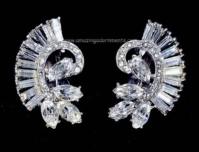 Sparkling Vintage Clear Rhinestone Earrings Signed WARNER