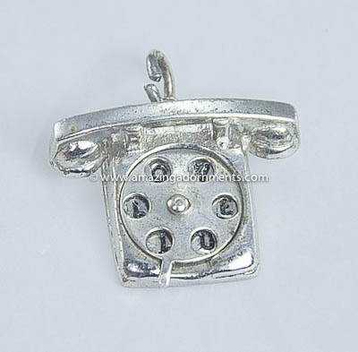 Vintage Sterling Silver I love U/Hello Moving Rotary Dial Phone Charm