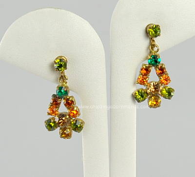Vintage Shades of Autumn Leaves Rhinestone Earrings Signed MADE IN AUSTRIA